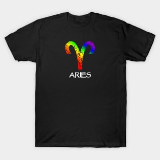 Aries Zodiac Symbol in Rainbow Color T-Shirt